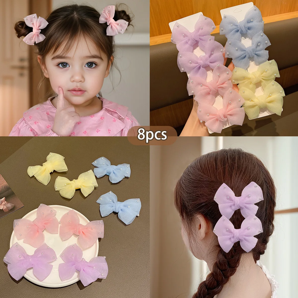 8 Sweet Wind Bow Hair Clips Korean Edition Suitable for Daily Use Hair Accessories