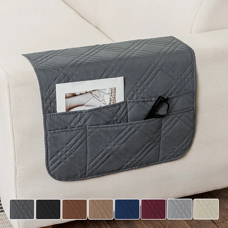 1PC Sofa Armrest Covers with Pockets Dust-proof Couch Arm Protector Armchair Hanging Bag Small Items Storage for Living Room
