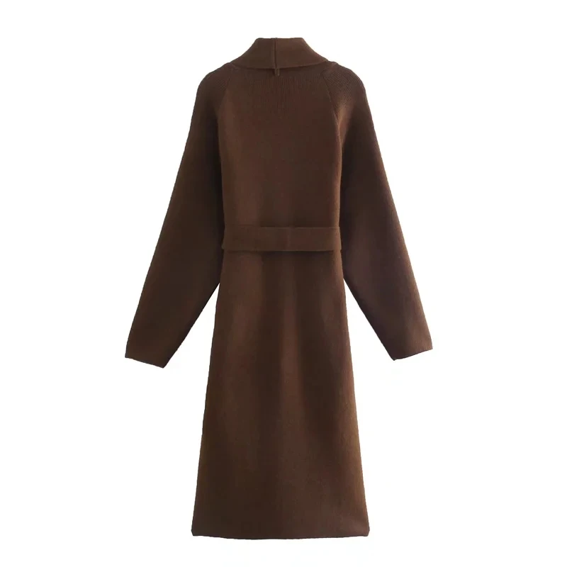 Faionable Knitted Sweater with Belt for Women Versatile Autumn Wear Comfortable Wool Material Long Sve Mid-Length Cardigan