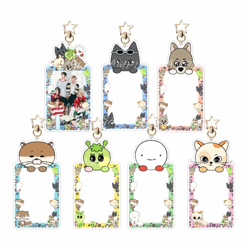 Kpop BOYNEXTDOOR Cartoon Card Insertion Frame Keychain SUNGHO RIWOO JAEHYUN TAESAN LEEHAN Card Storage Pendant Accessories Gift