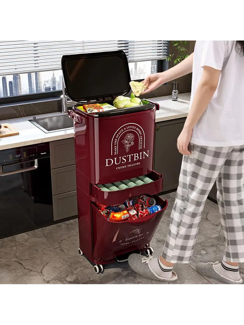 

Kitchen Tra Can Large Capaci Wet Dry Separation No Bending over with Lid Household Garbage Storage Tub Multifunctional