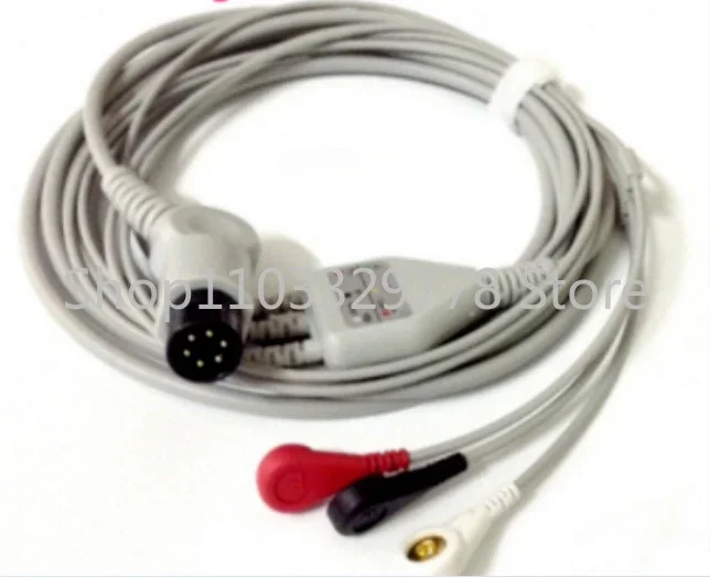 Botón de Cable ECG EKG una pieza, 6 pines, 3 cables, broche para PM7000, PM8000, PM9000, f8