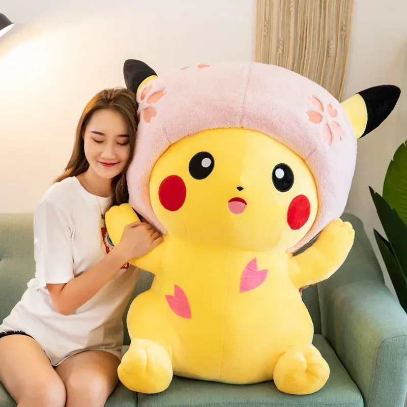 

60cm Big Size Pokemon New Pikachu Plush Toy Cute Cherry Blossom Series Cartoon Anime Pillow Doll For Children Xmas Birthday Gift