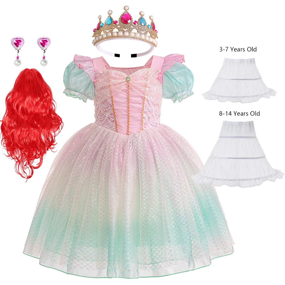 

The Little Mermaid Princess Pink Dress for Grils Kids Birthday Party Dress Up Gown Girls Fashion Clothes Halloween Costume