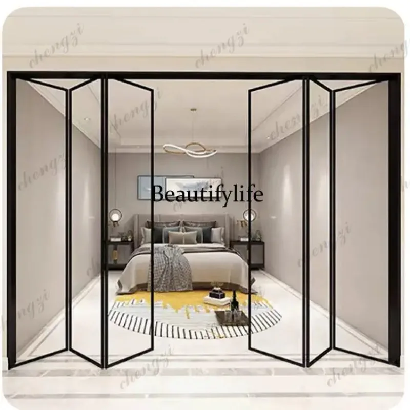 K153  Z183 Customization High Security Bi Folding Door Double Layer Glass Energy Efficient Thermal Insulated Heavy Duty Folding