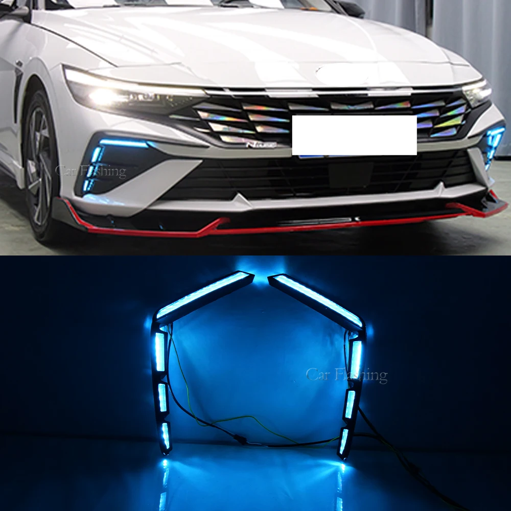 

Car LED DRL Daytime Running Lights For Hyundai Elantra 2023 2024 with Dynamic turn signal Daylight Foglight