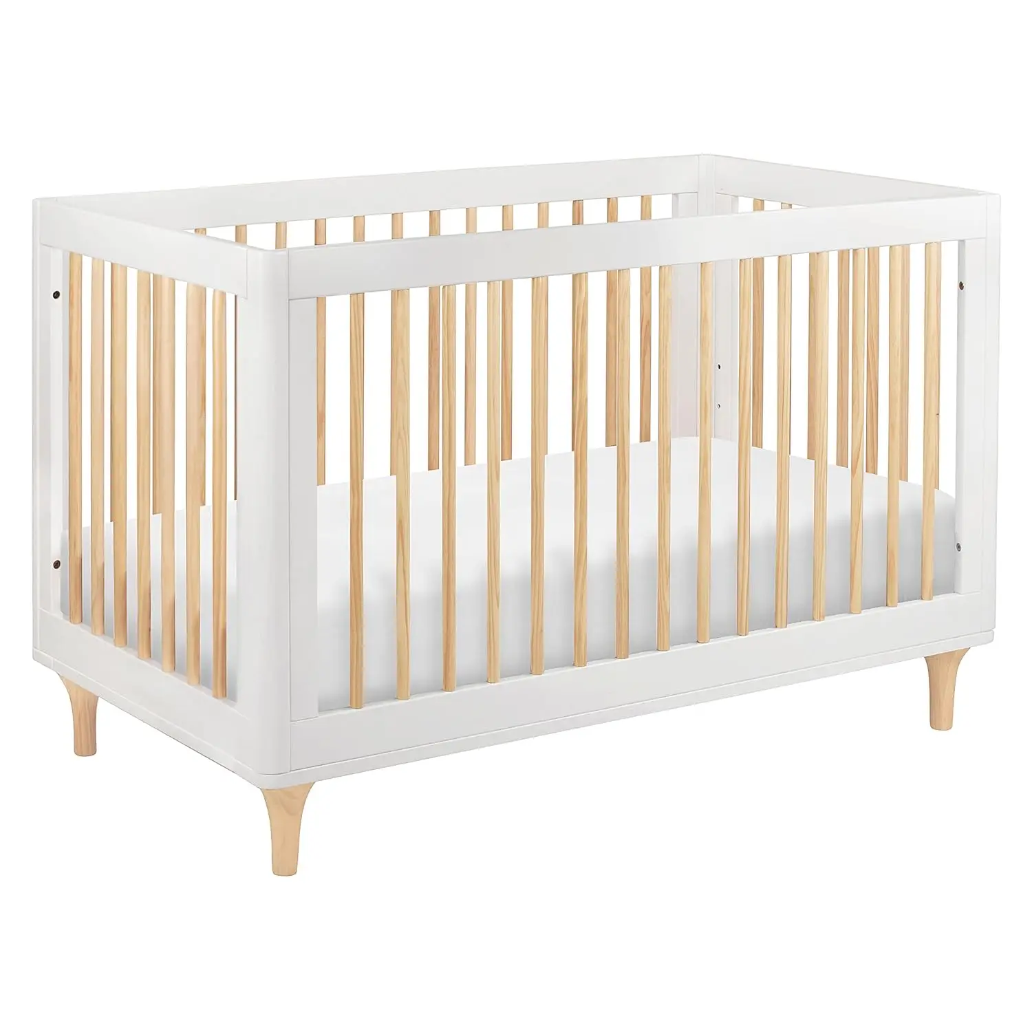 Babyletto Lolly 3-in-1 Convertible Crib with Toddler Bed Conversion Kit in White and Natural, Greenguard Gold Certified