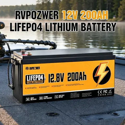 RVPOZWER LiFePO4 Lithium Battery 12V 200Ah Built-in 200A BMS Portable, Deep Cycle, Long Lifespan 2560WH For RV, Marine, Travel Trailer, Camper, Off-grid Solar Application