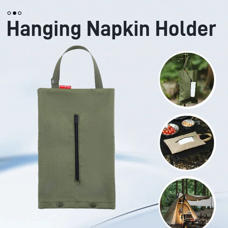 حامل مناديل معلق للتخييم في الهواء الطلق حقيبة تخزين مناديل الشواء حقيبة مناديل محمولة مع حاوية علبة المناشف الورقية بسحاب