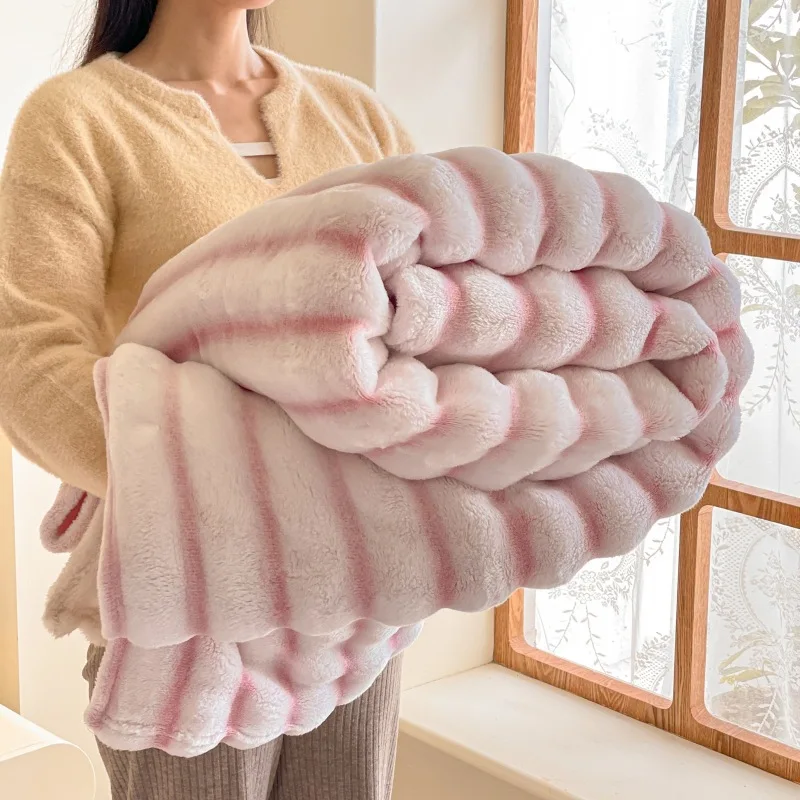 

2025 new light luxury rabbit plush blanket thickened warm coral fleece blanket winter office nap blanket