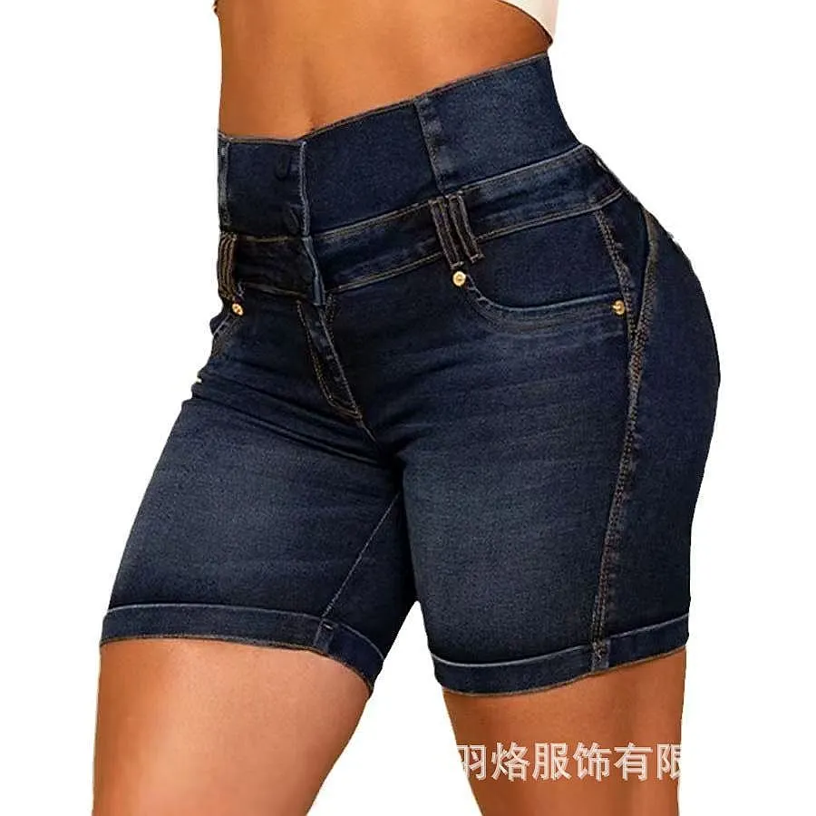 2025 Summer Fashion Turn-up Shorts Casual Denim Jeans Slim Fit Pockets Bodycon Solid Color
