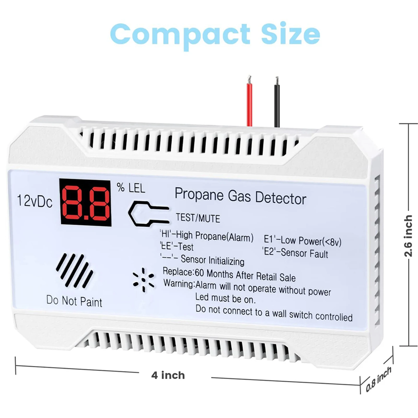 RV Propane Gas Detector 85dB Loud Alarm DC 12V Mini Compact Design RV Propane Alarm for Trailer Camper Motorhome Motorcoach