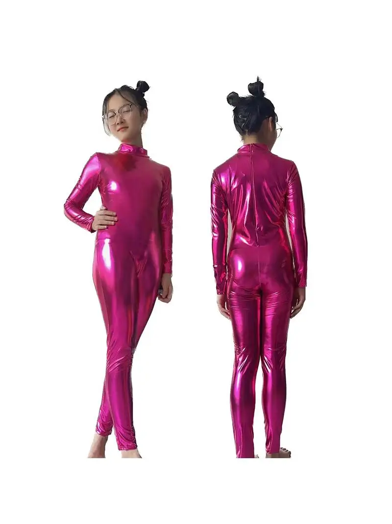 Halloween Gold Stamping Glue Suit Headless Full Body Stage Performance Costume Children's Tight-Fitting Outfit Exposing Head view 3