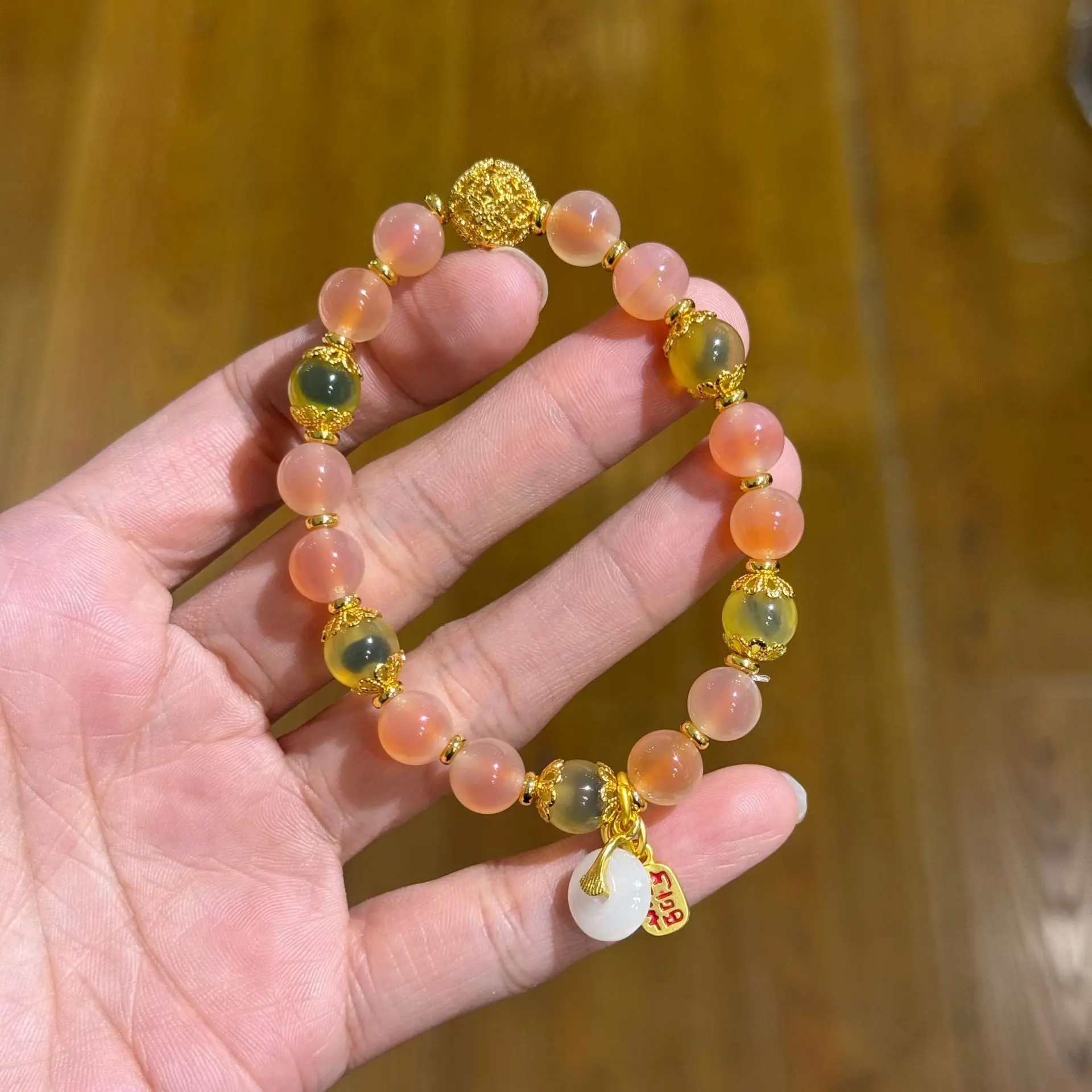 Incense Ash Porcelain Glass Gold Foil Half Sugar Handstring Orange Sugar Agate Shallow Heart Into Peace Buckle Lucky Bracelets