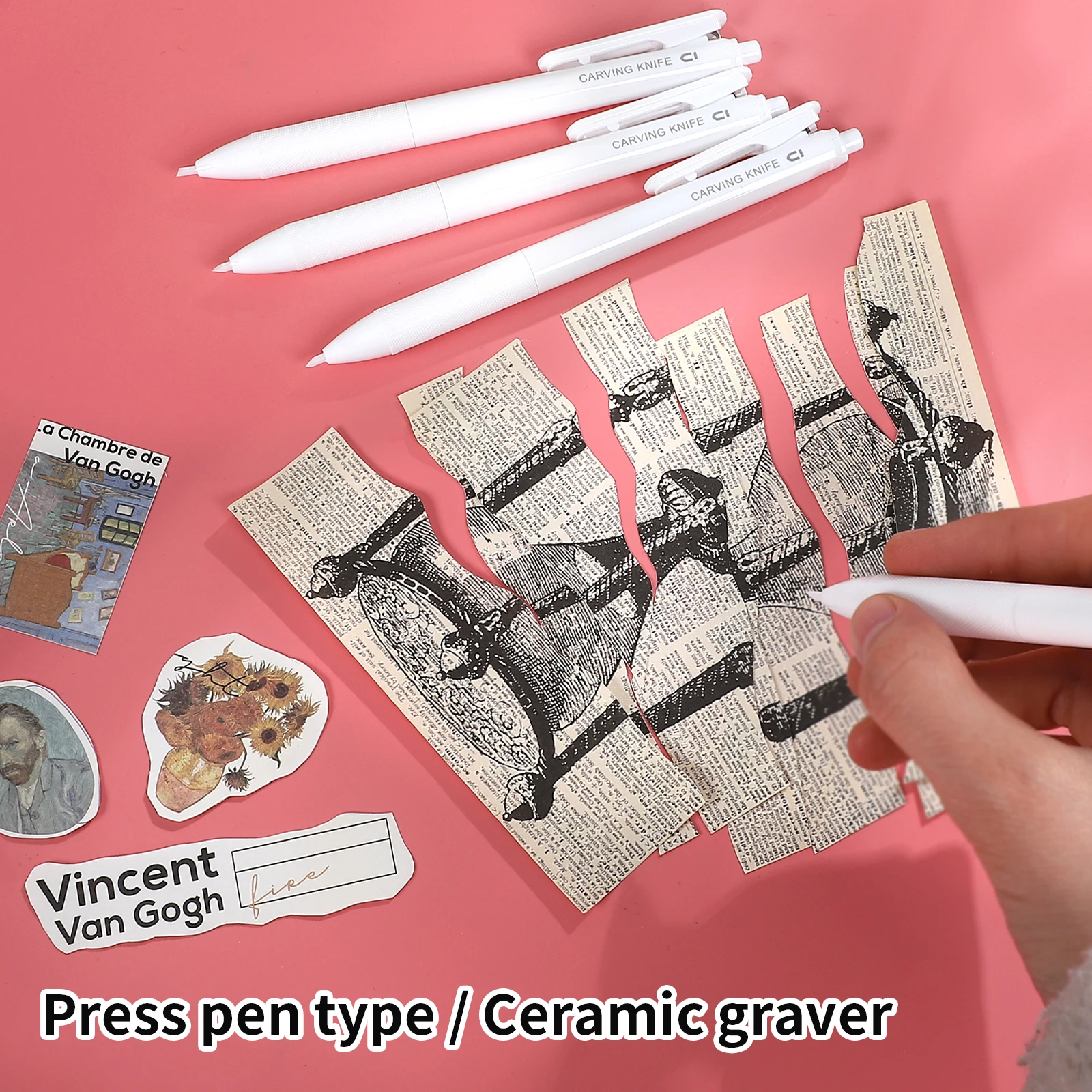 Push Pen Type Ceramic Carving Knife Mini Utility Knife Cutting Tolls Creative DIY Journal Student Supplies Stationery