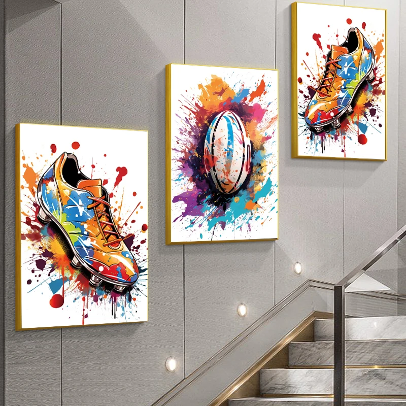 Abstract Watercolor Football Sneaker Posters and Prints Pop Art Canvas Paintings Wall Pictures for Boys Room Home Decoration