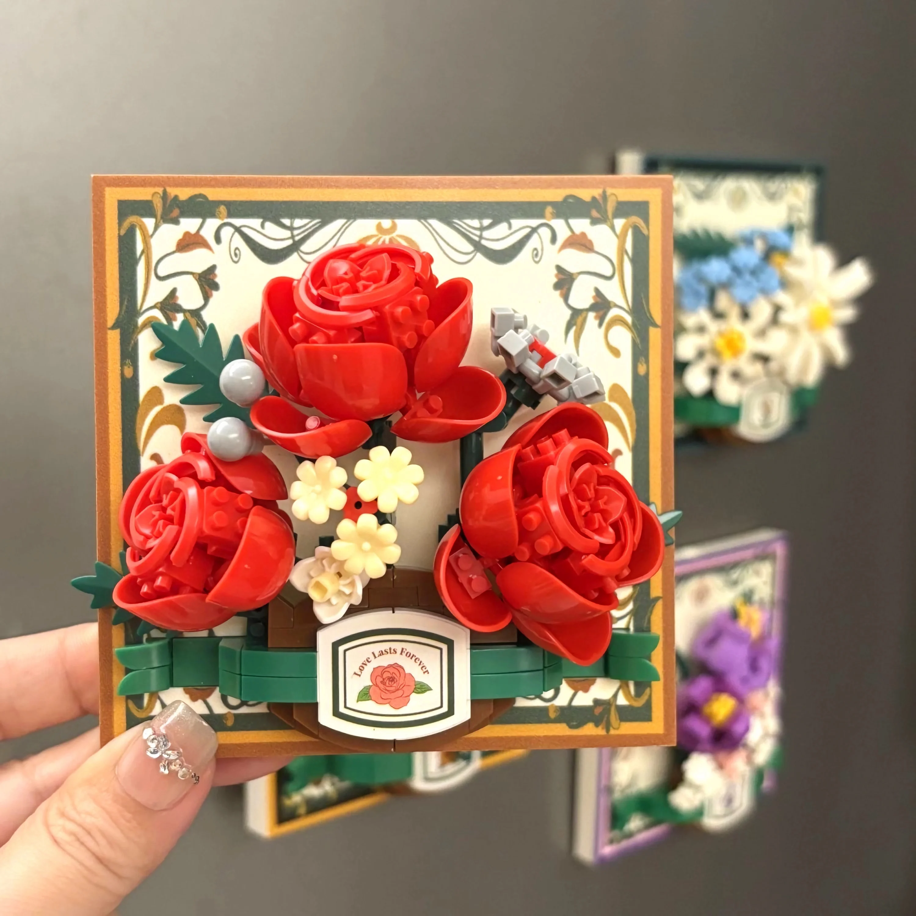MOC 絶妙なビルディングブロック花 3D フォトフレームロマンチックな家の装飾ディスプレイ吸盤固定ミニレンガ子供のおもちゃ
