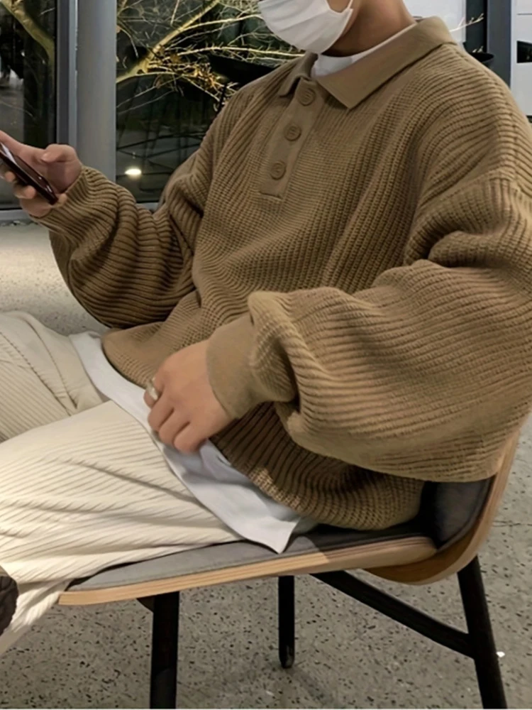 Daily Outdoor 2026 Autumn Warm Long Sleeve Polo Shirts Mens Solid Color Turn-down Collar Ribbed Texture Tops For Male