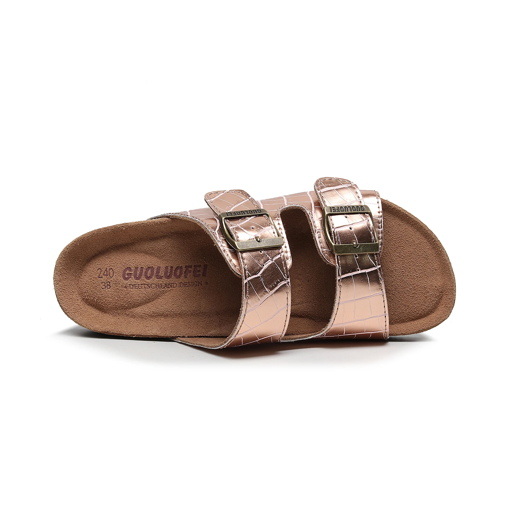 Guoluofei New Rose Gold 2-Strap Cork Slipper Sandals Comfort for ladies Unised Beach shoes