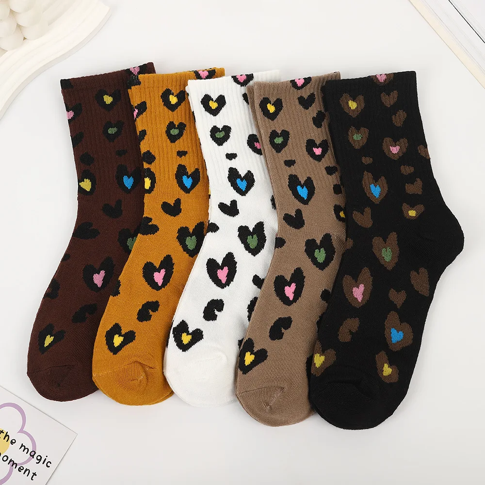 Version of Love Printing Medium Tube Socks Maillard Color Deodorant Breathable Versatile Casual Daily Wear Soft Comfortable Sock