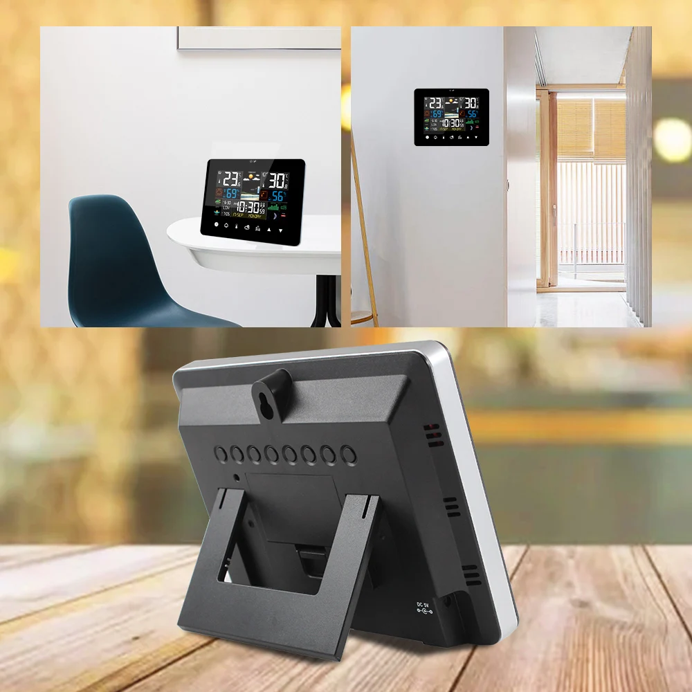 【ساخن】محطة الطقس المنبه ميزان الحرارة الرطوبة شاشة تعمل باللمس الاستشعار اللاسلكي شروق الشمس غروب الشمس الرطوبة