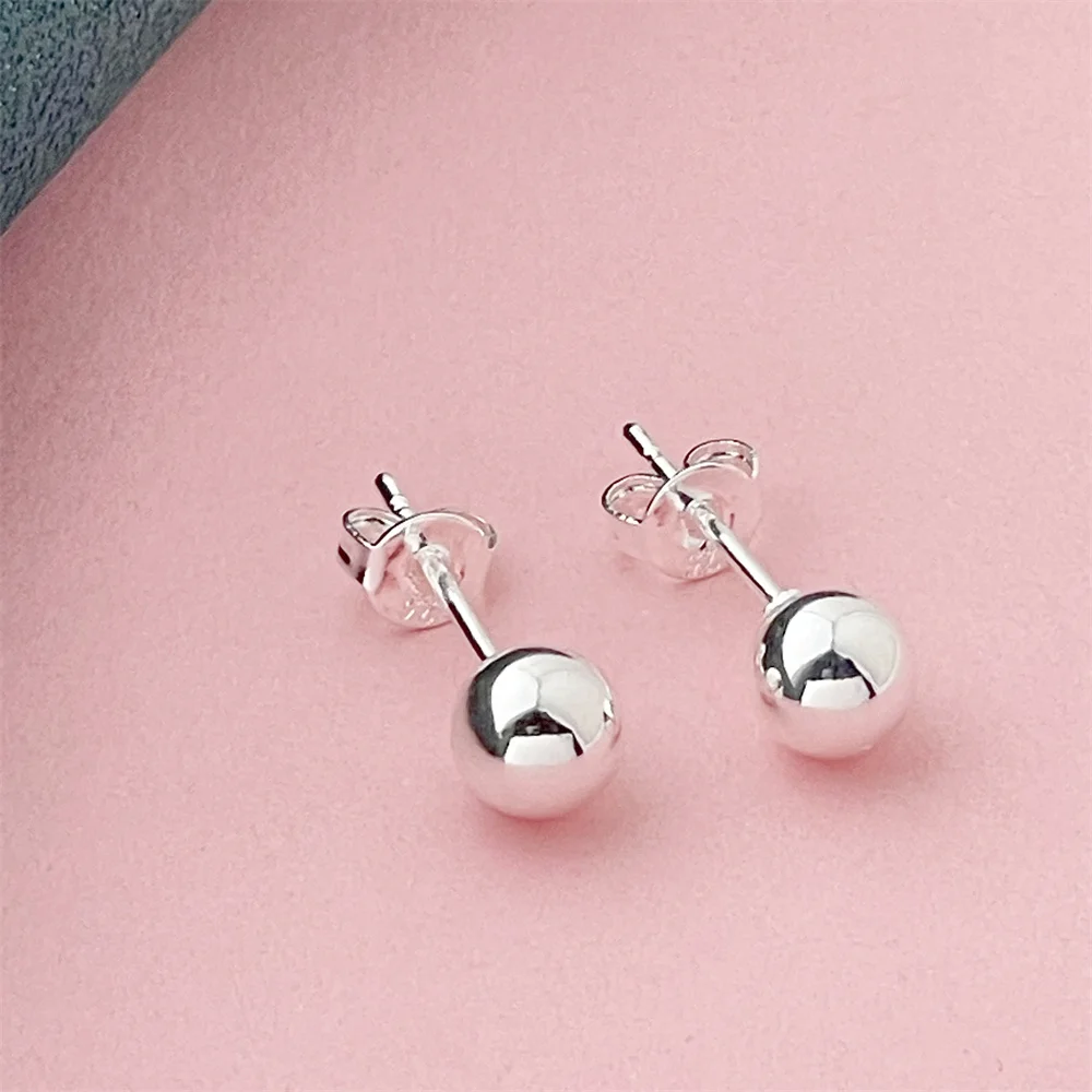 925 Sterling Silver classic 6MM 8MM 10MM beads studs Earrings for Women Fashion Christmas gifts Street all-match party Jewelry