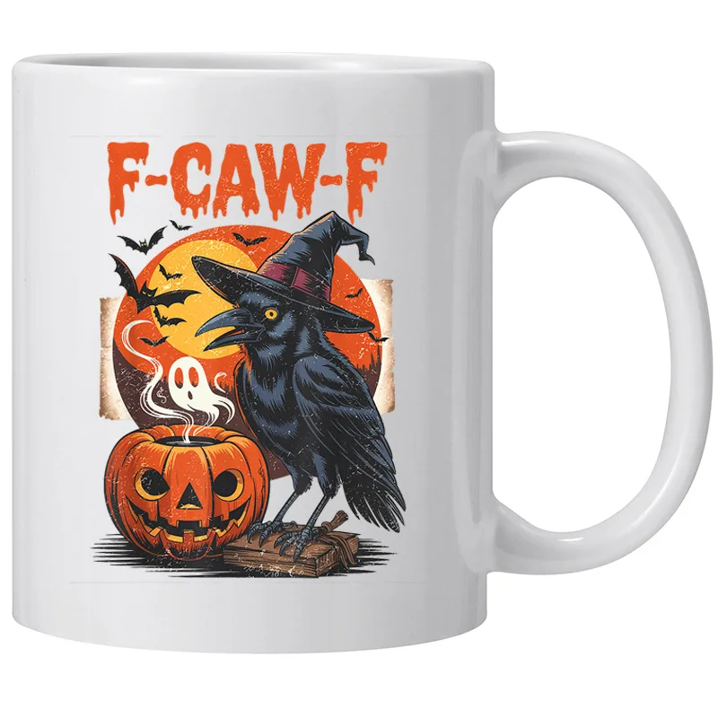 Rooster Ceramic Coffee Mug – Halloween Raven and Christmas Skeleton Design, the Perfect Festive Celebration Mug
