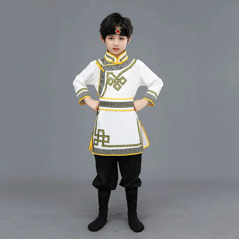 Dziecięcy mongolski męski kostium taneczny Odzież mniejszościowa Tatary Dzieci Chłopcy Chiński styl Studenckie kostiumy na występy