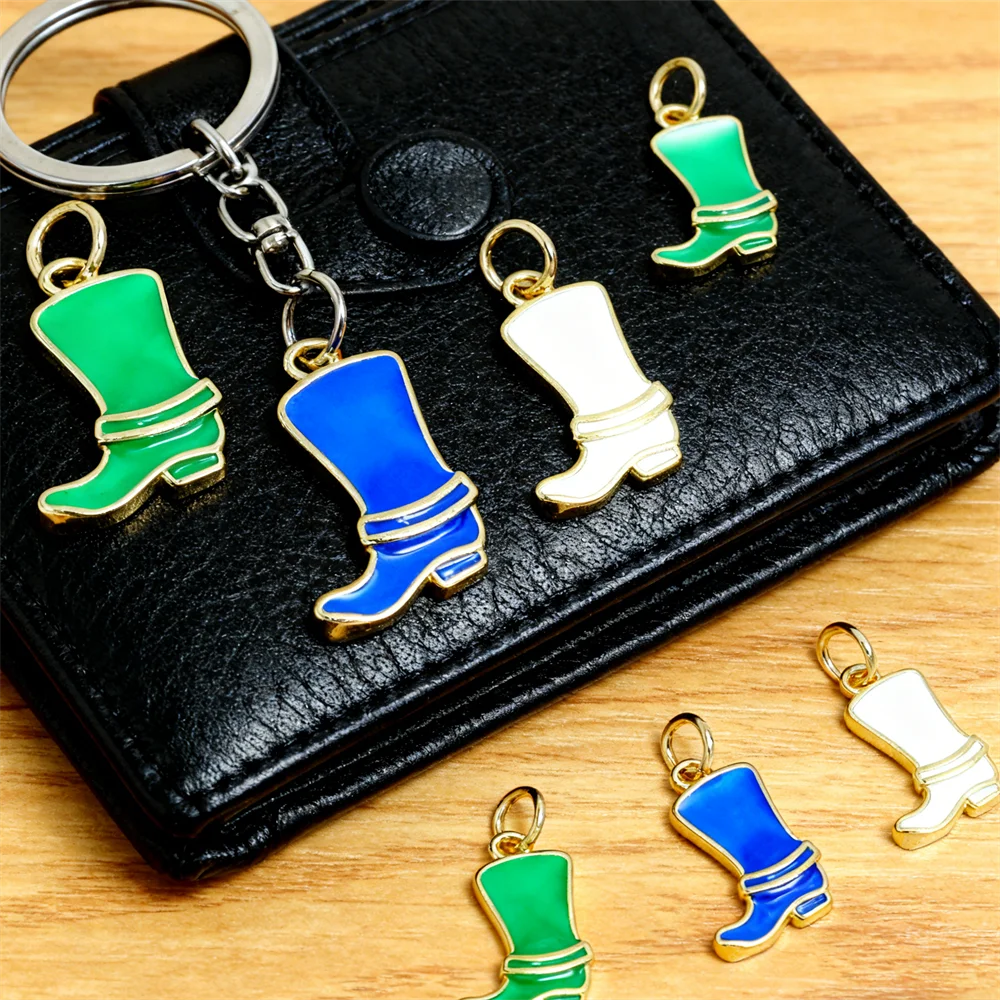 4Pcs Pendants Brass Enamel Cowboy Boot Charms Stylish Western Style for DIY Jewelry Making Necklace Bracelet Daily Accessories