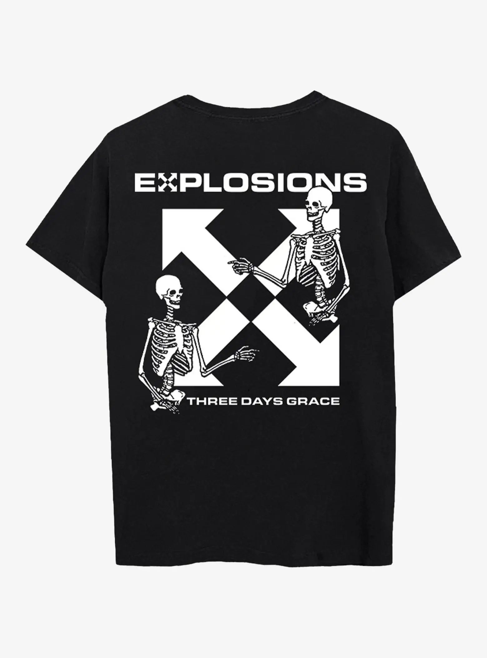 Camiseta de algodão com estampa dupla face com padrão de explosão Three-day Grace - Moda de verão - Estilos masculinos e femininos - Mangas curtas