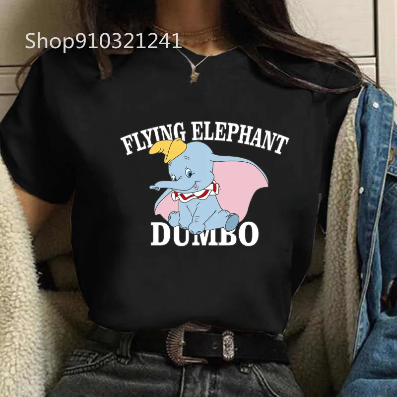 Women Anime Cute Dumbo T Shirt Printed Cartoon Graphic T Shirts O-Neck Short Sleeve T-shirt Summer Harajuku Femme Tops Clothing