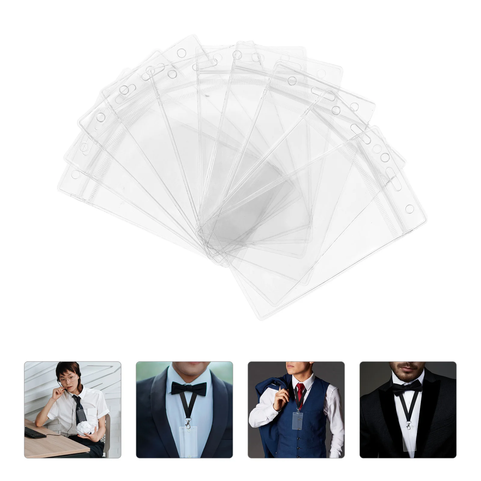 

10Pcs Clear Card Sleeves PVC Id Badge Sleeve Reusable Vertical Display Protective Covers for Students and Professionals