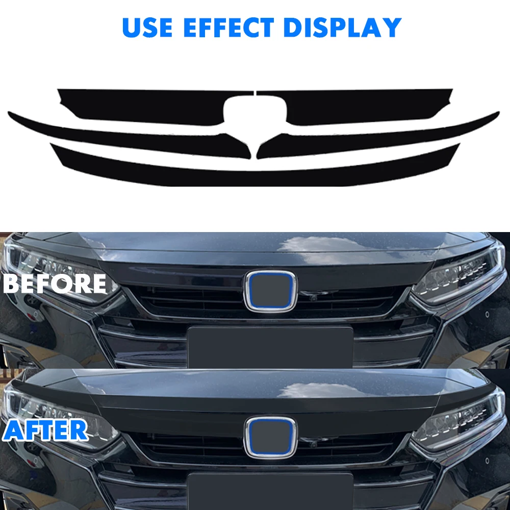 5pcs Car Front Grille Chrome Delete Blackout Overlay Vinyl Window Trim Sticker Decals For Honda Accord 2021-2022 Accessories