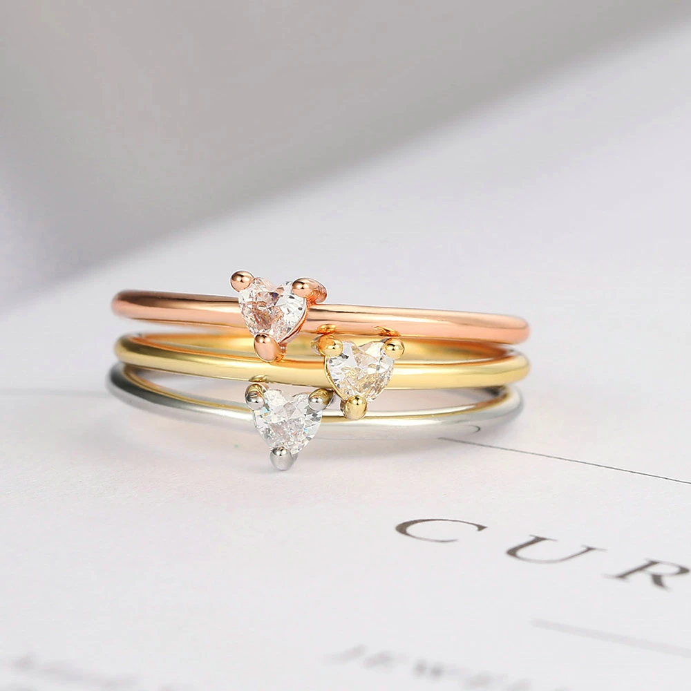ZHOUYANG Dainty Rings For Women Minimalist Sweet Heart Zircon Gold Color Thin Ring Proposal Party Gift Fashion Jewelry KBR014