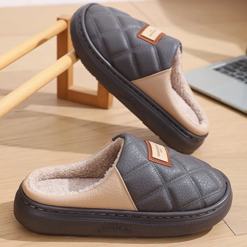 

Fuzzy Slipper Men Platform Winter Warm Plush Indoor Floor Male House Home Room Shoes Footwear Furry Plus Large Size Bedroom