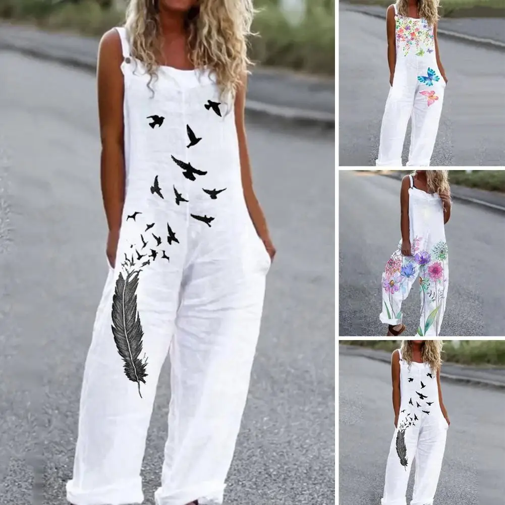 Elegant Summer Jumpsuit Comfortable to Wear Women Jumpsuit Loose Fit Flower Butterfly Lady Jumpsuit  Dress-up