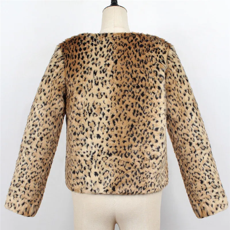 Stylish Leopard Fur Down Jacket Highstreet Short Round Neck Lady's Imitation Fur Jacket Winter Slim Fit  Fur Jacket For Female