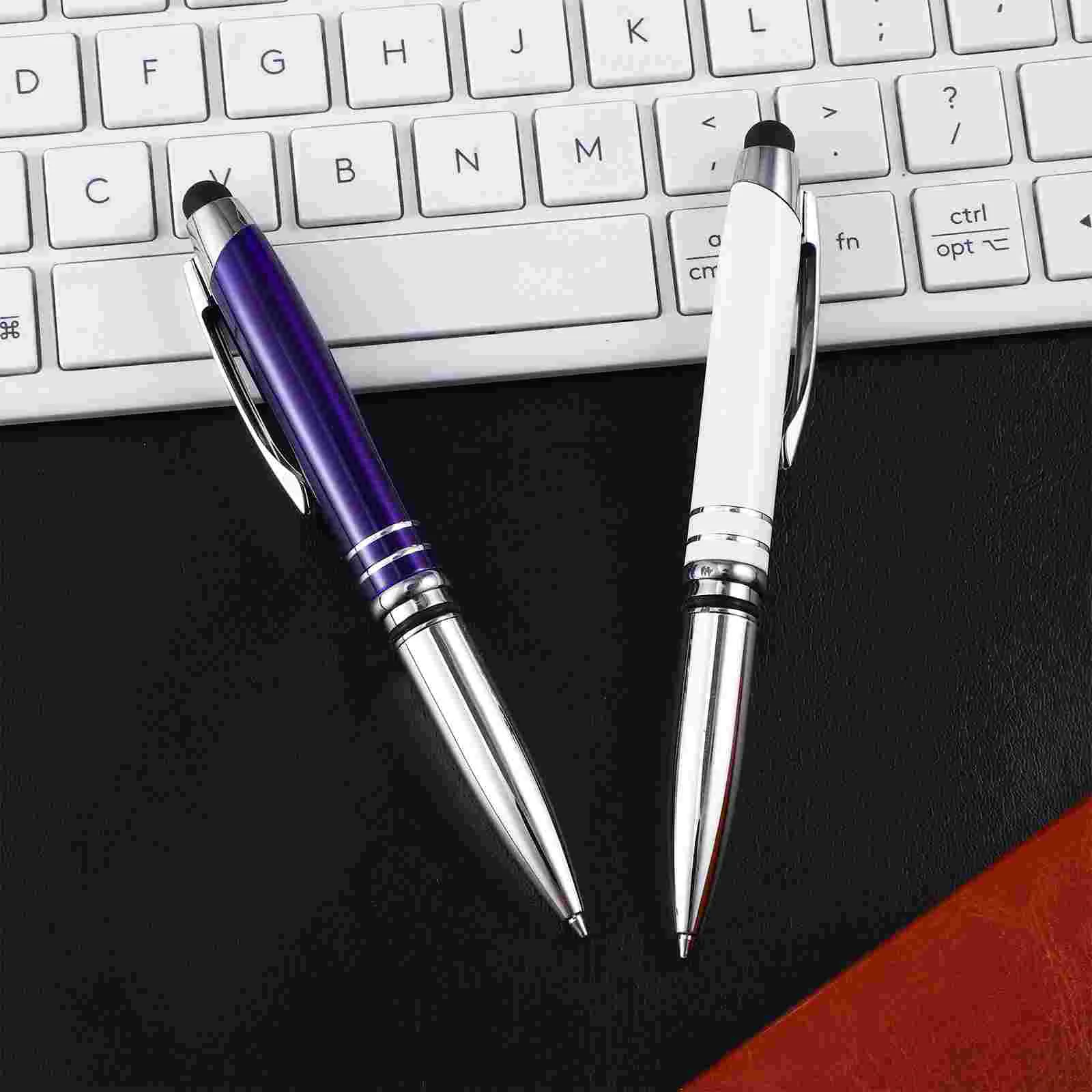 2 Pcs Telescopic Nurse Touch Screen Ballpoint Pen Metal Black Pens with Stylus Flashlight