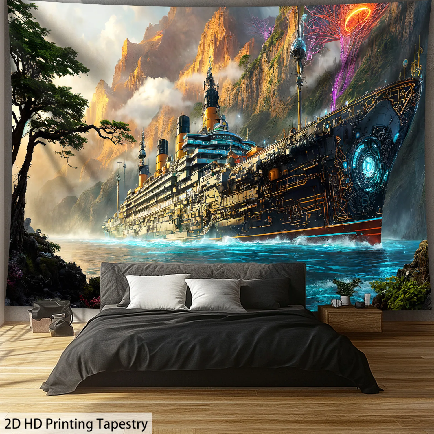 Sailing Ship Canyon Scenery Digital printing polyester wall hanging tapestry decorative Living room bedrooms background gift