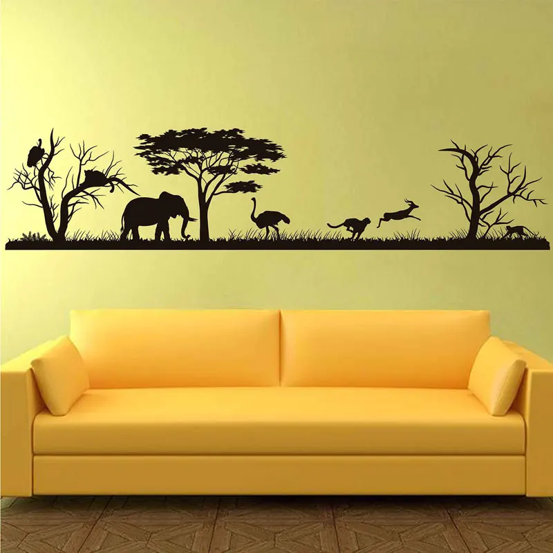 African Safari Wall Decal Forest Silhouette Vinyl Stickers Home Decor Animal Wall Vinyl Nursery Decor Jungle Safari Africa 3119 image 2