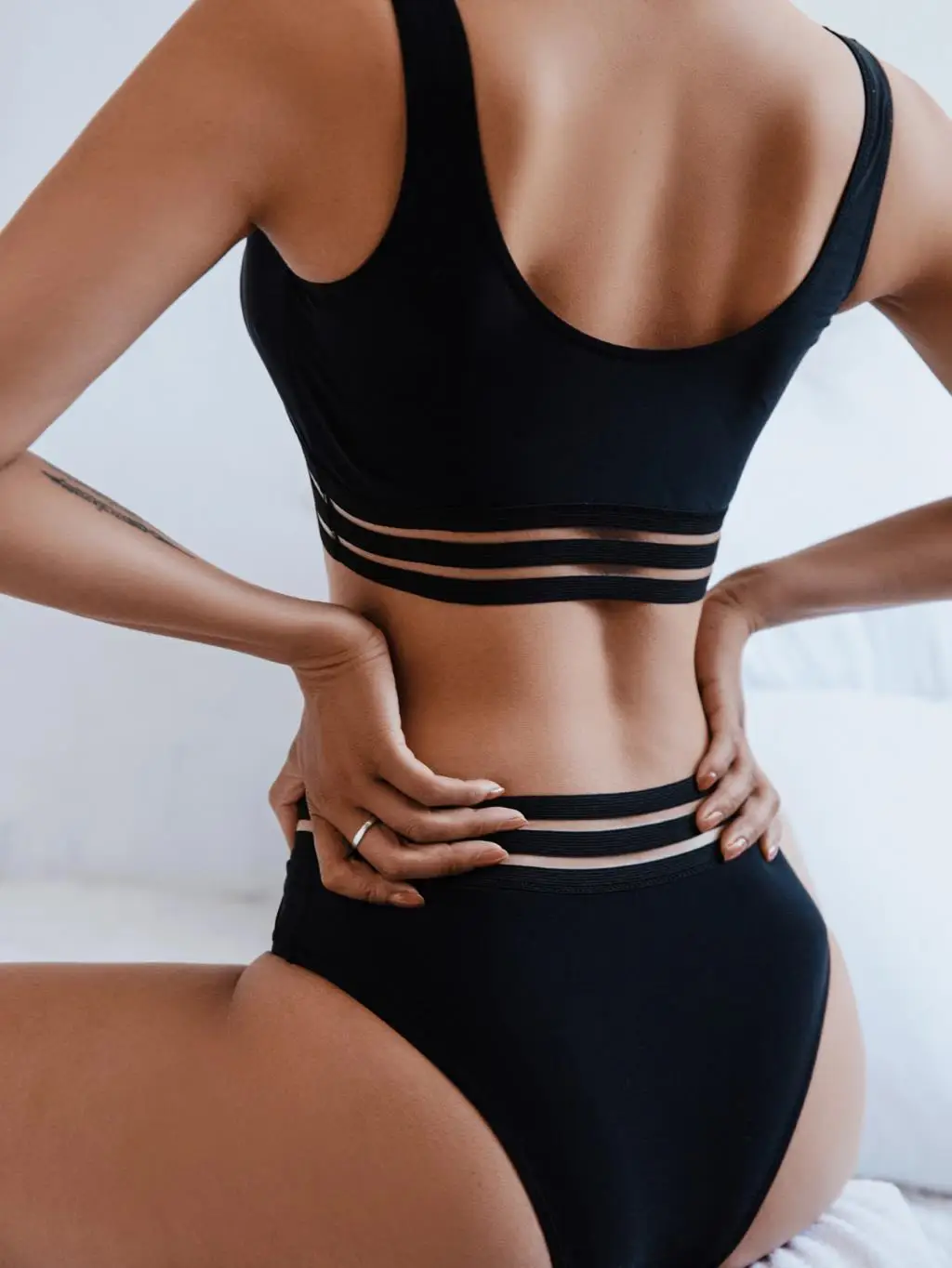 2023 sexy v fio maiô feminino sólido cintura alta biquíni preto malha guarnição banho feminino acolchoado natação beachwear