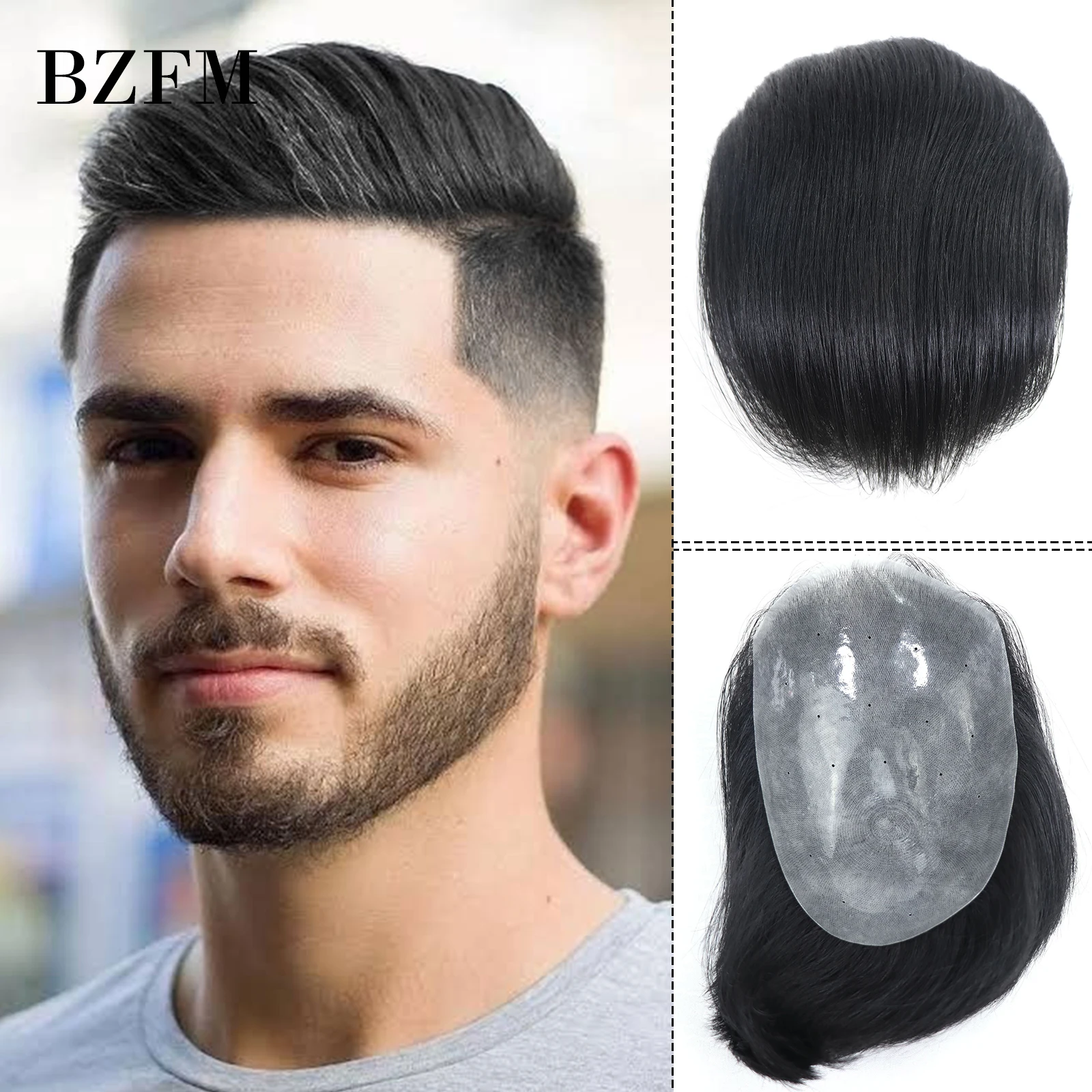 

15x20cm Full PU Skin Natural Hair Men Toupee Short Back Hairstyle Straight Human Hair Mens Wigs Replacement Systems Hair Pieces