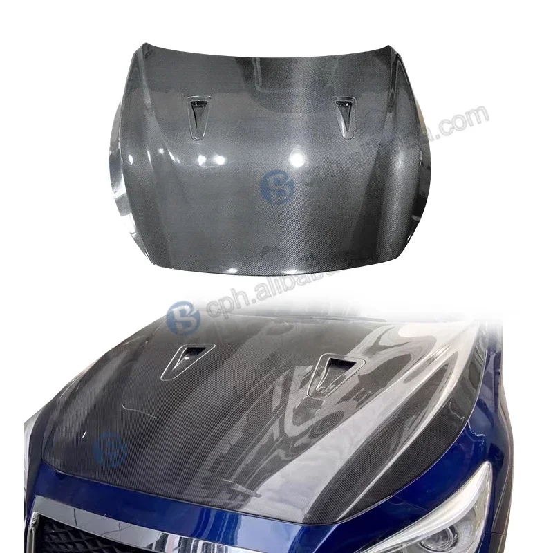 

GTR Style Front Replacement Black Wet Carbon Fiber Hood For Infiniti Q50