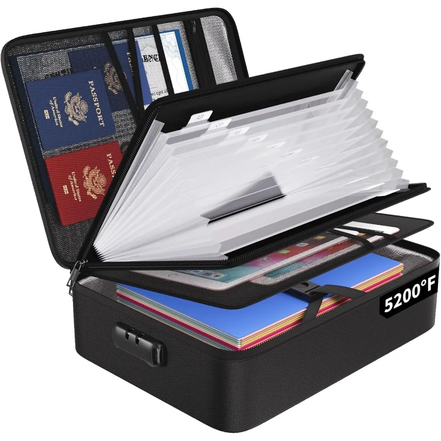 File Organizer Bag with 13 Pocket Accordion File Folder Fireproof Document Organizer with Lock Labels MultiLayer Portable Home