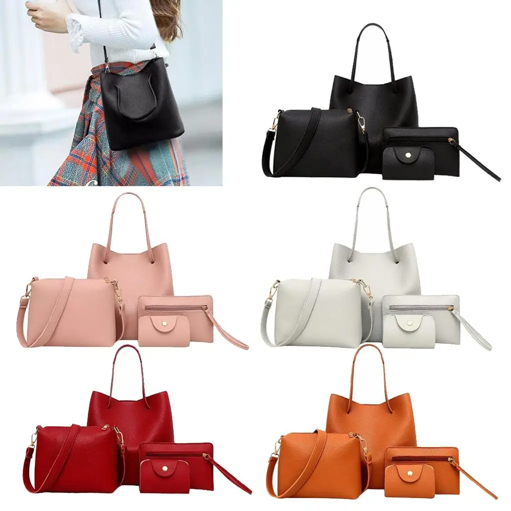 4Pieces Leather Handbag Shoulder Bags Purse Satchel Set