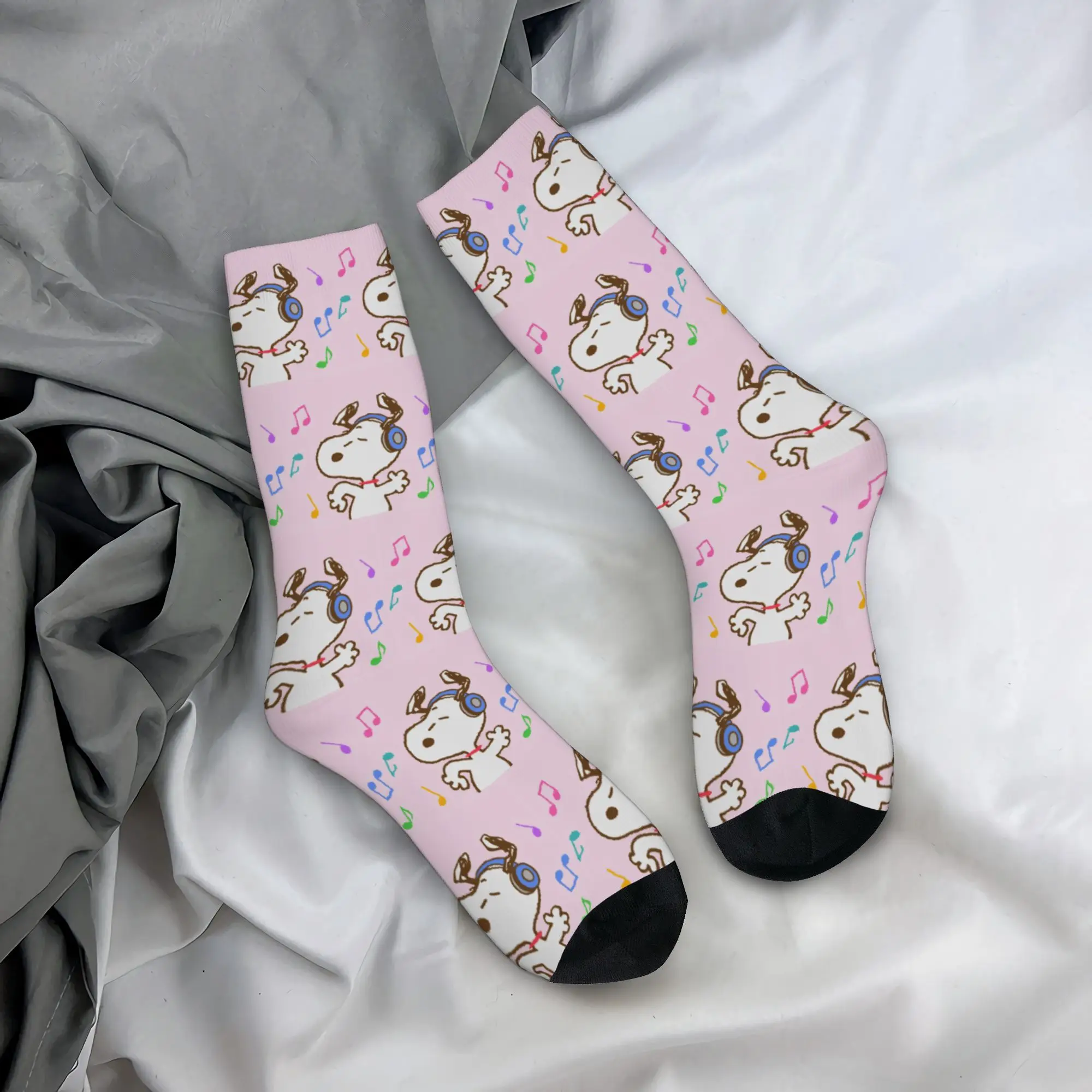 Colorful Cartoon Cute S-Snoopys Skateboard Socks Music Polyester Middle Tube Socks for Women Men Sweat Absorbing