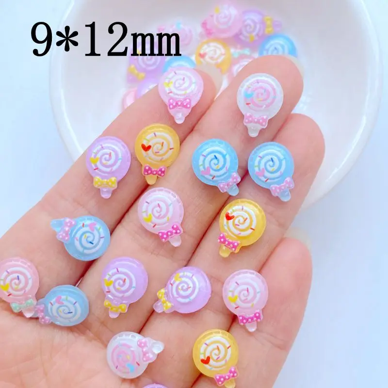 50pcs New Cute bow lollipop Nail Rhinestones Gems Glitter Nail Art Jewelry Manicure Nail Decoration Accessorie