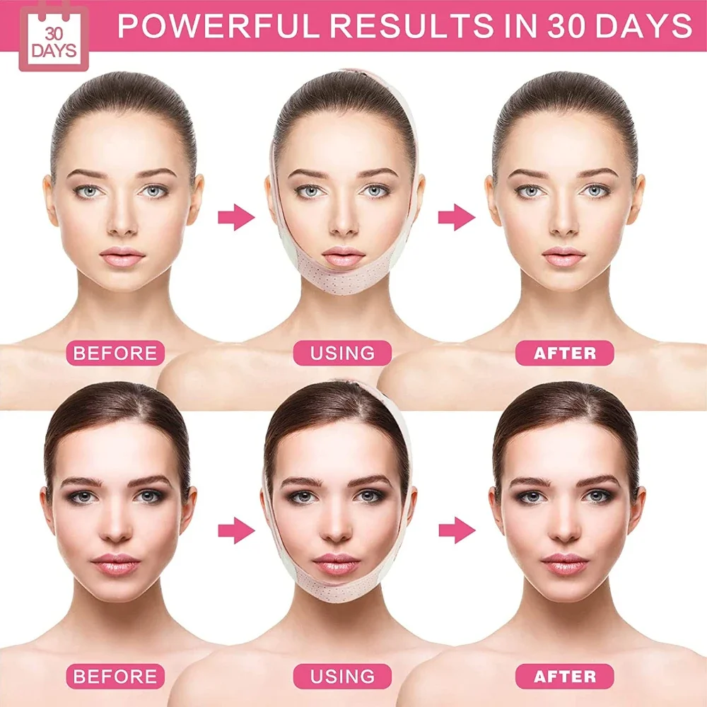 حزام مخفض الذقن المزدوج، حزام رفع الوجه القابل لإعادة الاستخدام، ضمادة تنحيف الوجه المرنة على شكل حرف V، حزام الوجه للنساء المضاد للتجاعيد