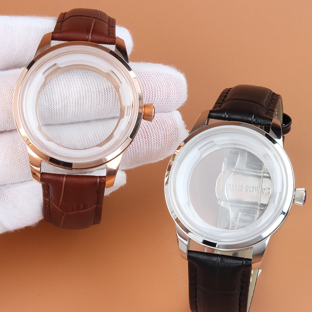 NH35 Case Strap For Cocktail 40mm Arched glass Case Waterproof 20mm Leather Strap For Presage Seiko NH35 NH36 NH38 Movement