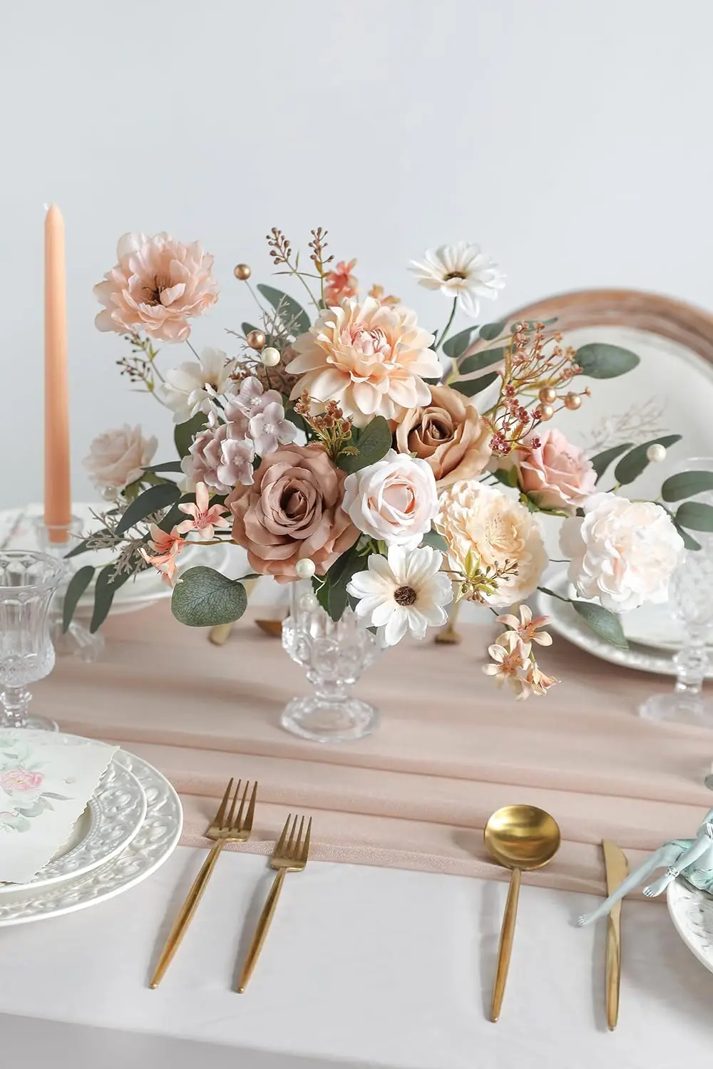 Nude-farbene künstliche Rosenblumen-Kombinationsbox-Set, Brautstrauß, DIY-Mittelstück für den Innen- und Außenbereich, zur Dekoration – Detail 3